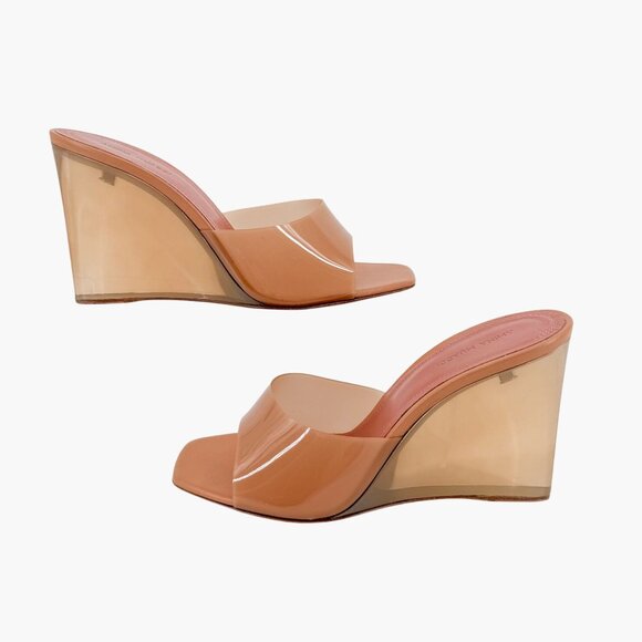 Amina Muaddi Lupita Glass Mule Wedge Size 40.5 US 10.5 Beige Tan PVC Slide Heels - Picture 9 of 15
